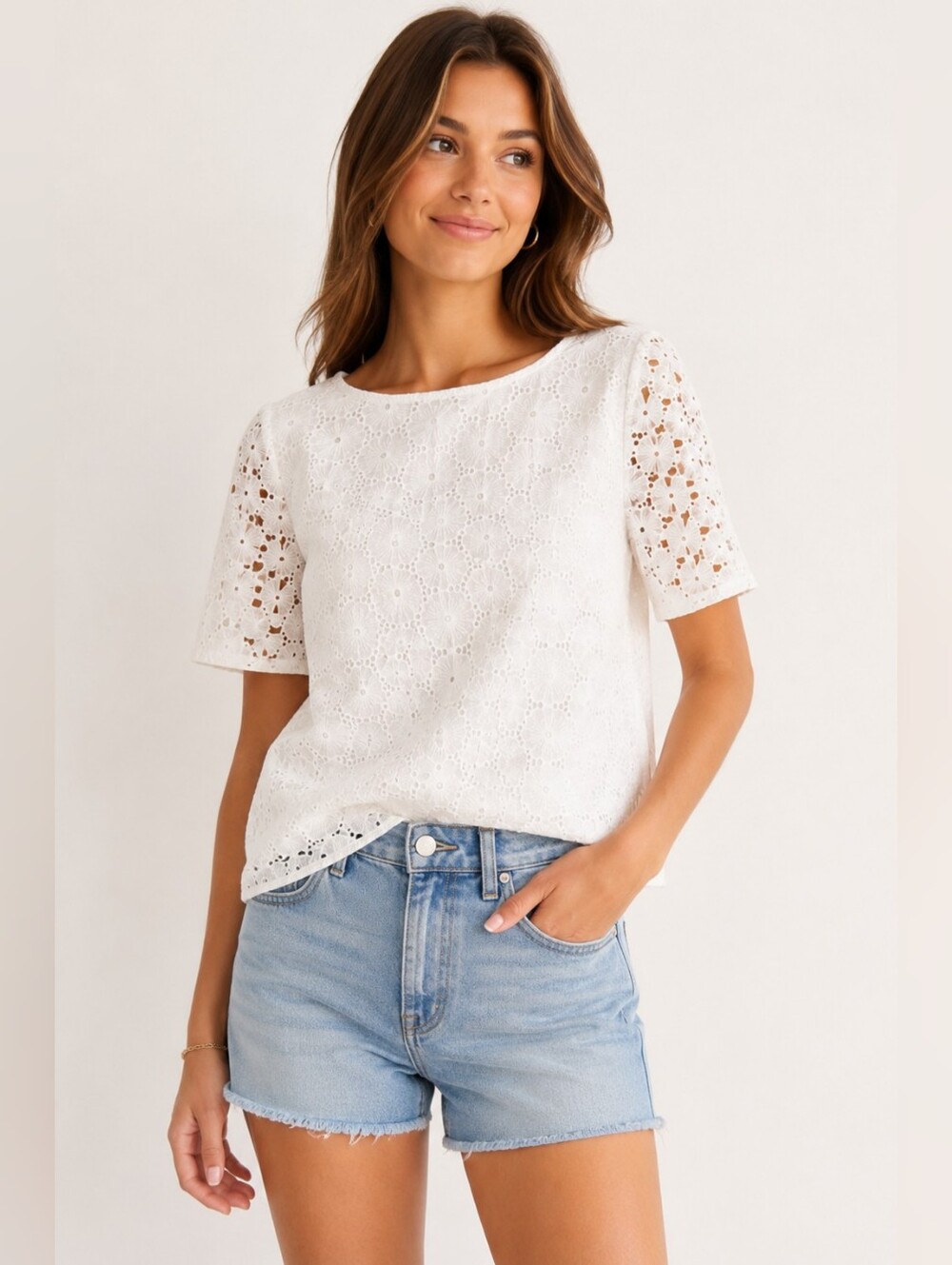 Brooks Brothers Red Fleece White Eyelet Lace Cotton Blouse Size 2